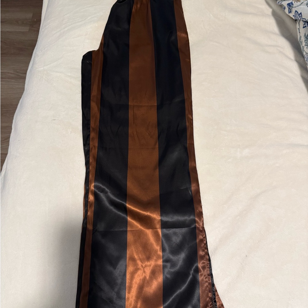 Dressed in LALA Black and Brown Striped Satin Pants